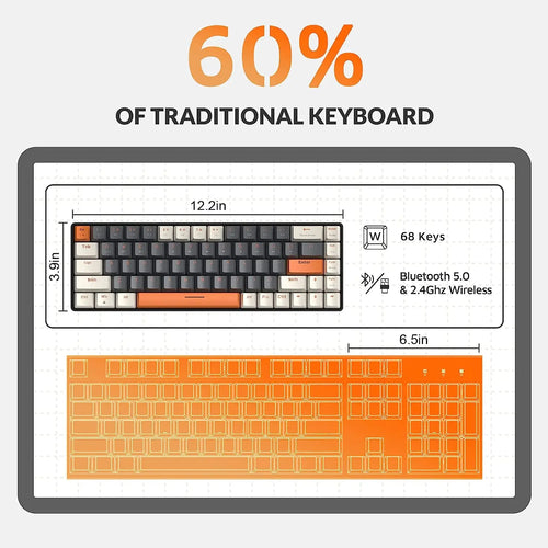 Gaming Keyboard RK68 60% Wireless Mechanical Keyboard, Bluetooth